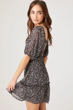 Floral Print Chiffon Mini Dress