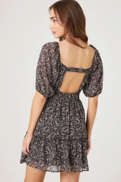 Floral Print Chiffon Mini Dress