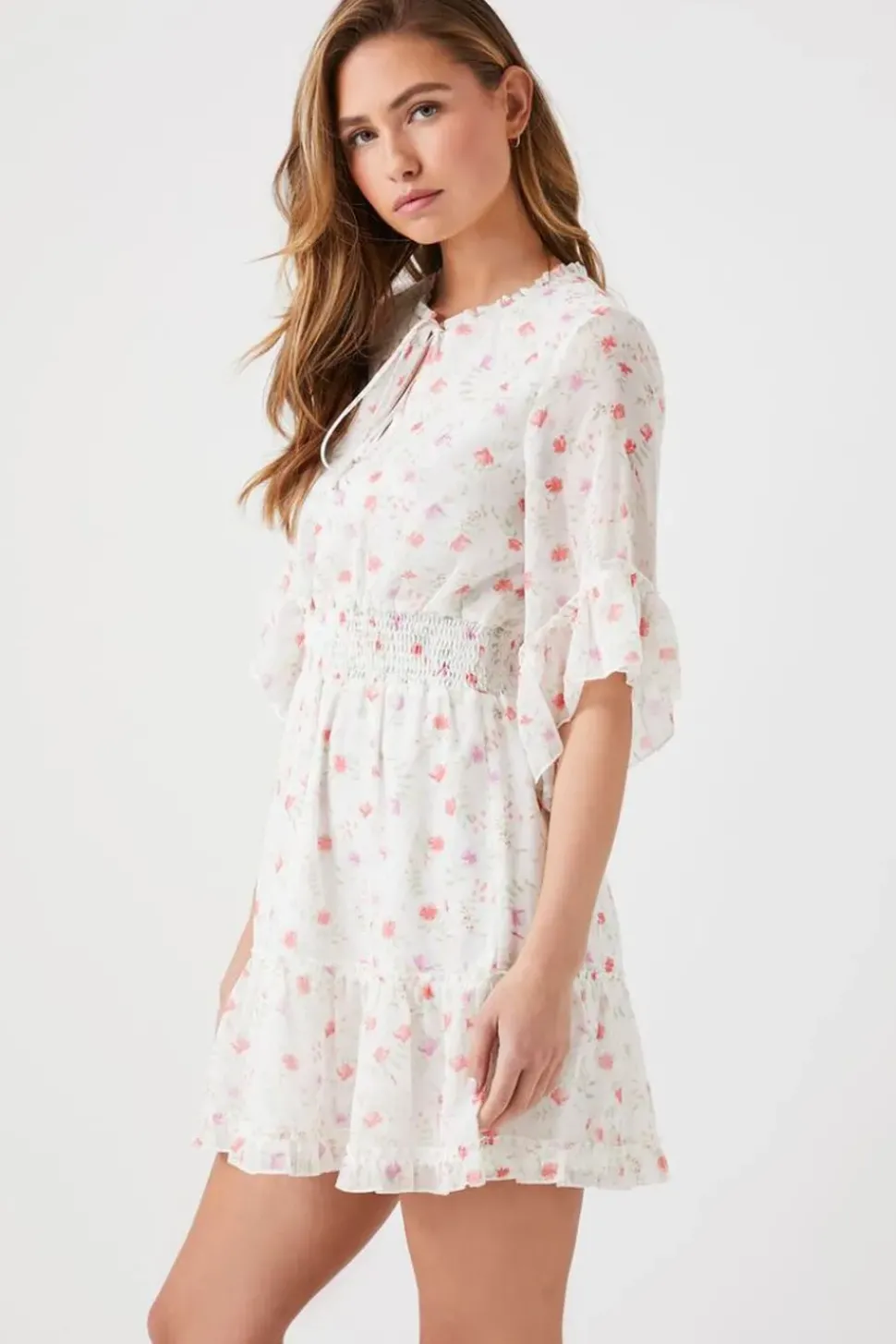 Floral Print Chiffon Mini Dress