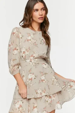 Floral Print Chiffon Mini Dress