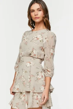 Floral Print Chiffon Mini Dress