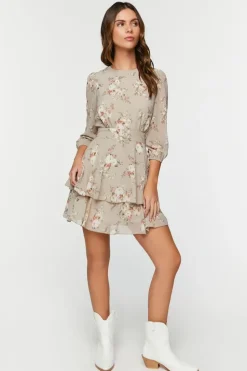 Floral Print Chiffon Mini Dress