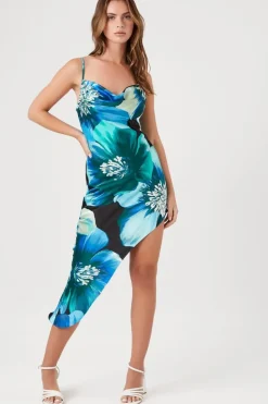 Floral Print Cowl High-Low Dress