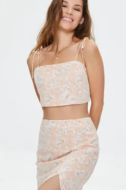 Floral Print Cropped Cami & Skirt Set