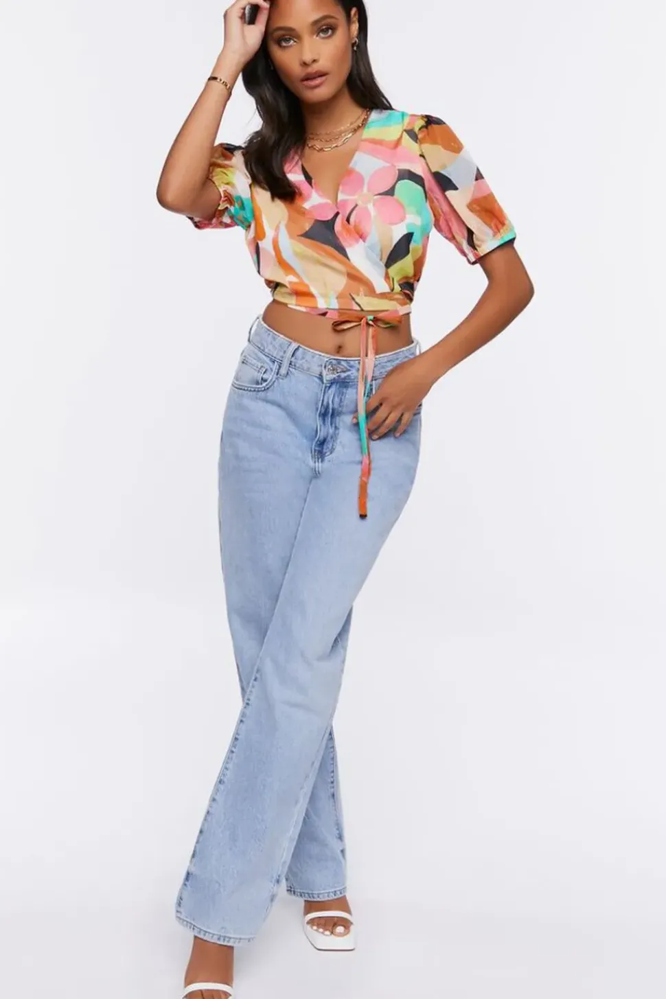 Floral Print Cropped Wrap Top