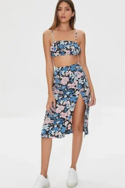 Floral Print Crop Top & Midi Skirt Set
