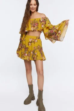 Floral Print Crop Top & Mini Skirt Set