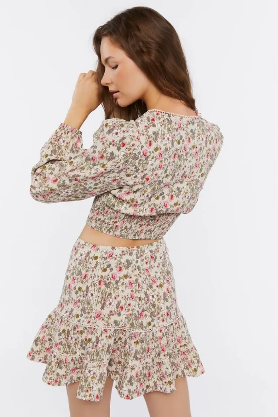Floral Print Crop Top & Mini Skirt Set