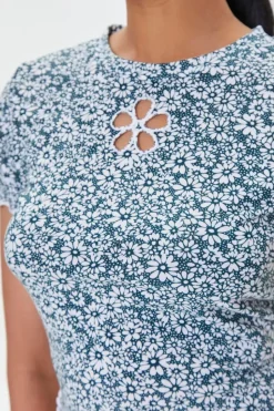 Floral Print Cutout Cropped Tee