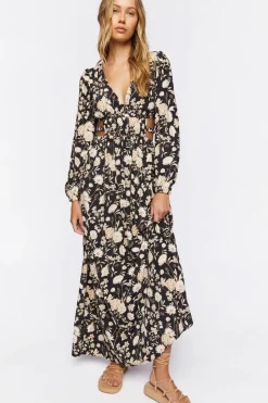 Floral Print Cutout Maxi Dress
