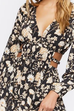 Floral Print Cutout Maxi Dress