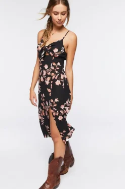Floral Print Cutout Midi Dress
