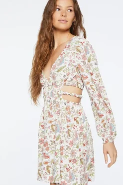 Floral Print Cutout Midi Dress