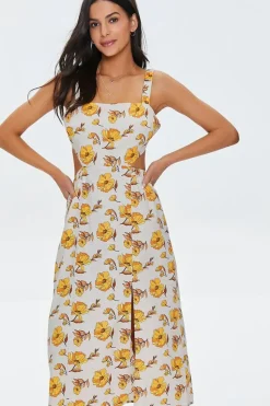 Floral Print Cutout Midi Dress