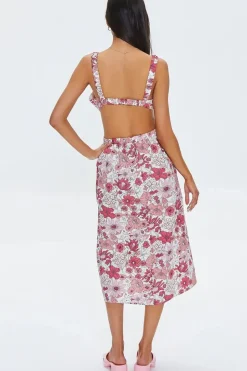 Floral Print Cutout Midi Dress