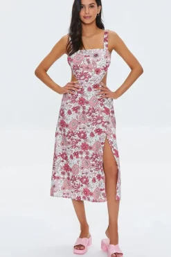 Floral Print Cutout Midi Dress