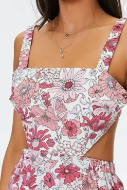 Floral Print Cutout Midi Dress