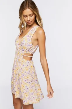 Floral Print Cutout Mini Dress