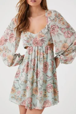 Floral Print Cutout Mini Dress