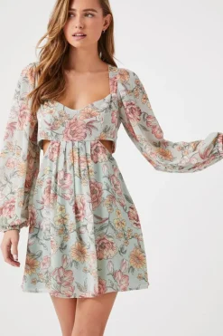 Floral Print Cutout Mini Dress