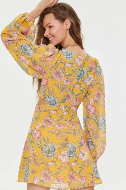 Floral Print Cutout Mini Dress