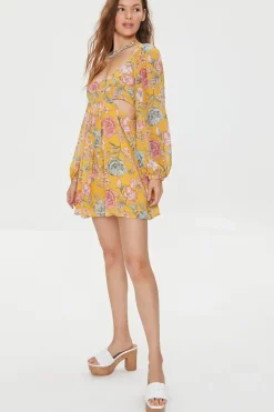 Floral Print Cutout Mini Dress