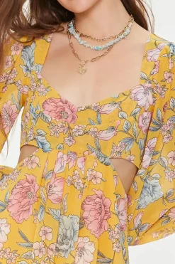 Floral Print Cutout Mini Dress