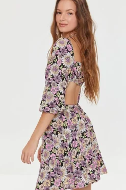 Floral Print Cutout Mini Dress