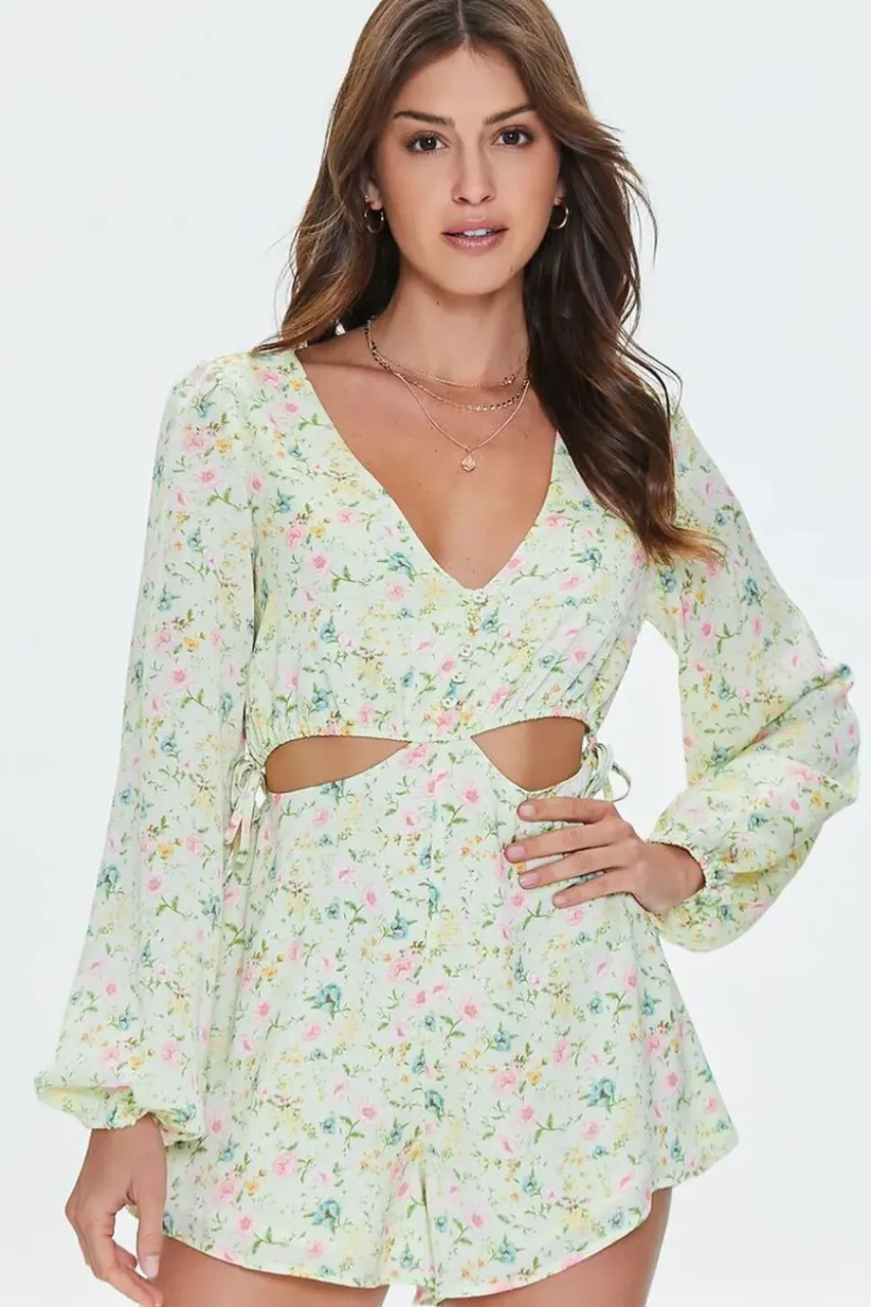 Floral Print Cutout Romper