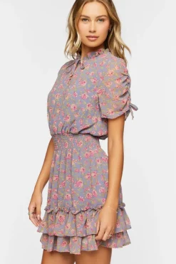 Floral Print Flounce Mini Dress