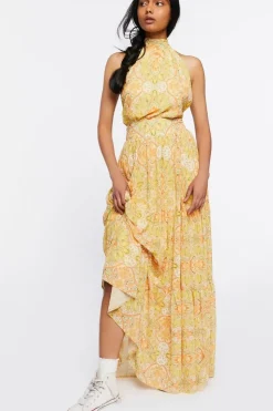 Floral Print Halter Maxi Dress