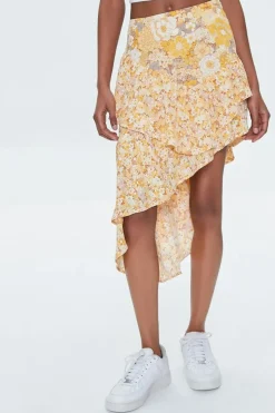 Floral Print High-Low Skirt