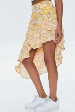 Floral Print High-Low Skirt