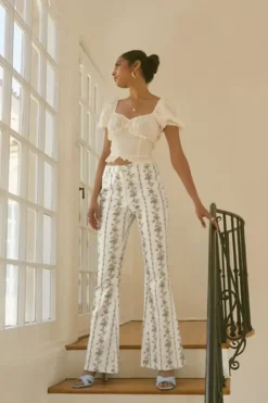 Floral Print High-Rise Flare Pants