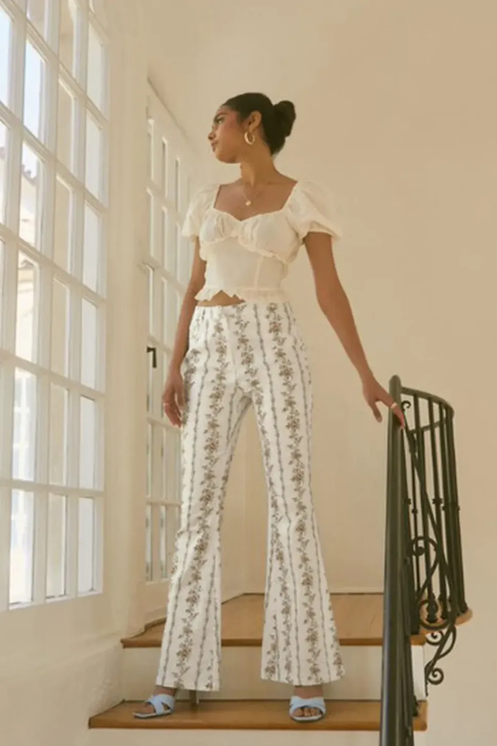 Floral Print High-Rise Flare Pants