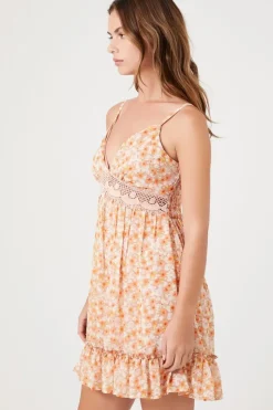Floral Print Lace-Trim Mini Dress