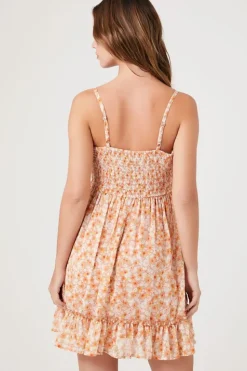 Floral Print Lace-Trim Mini Dress