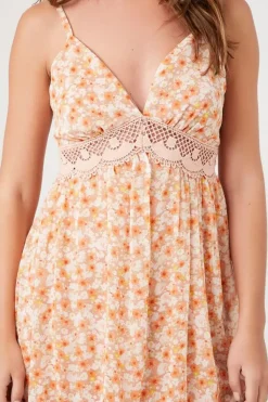 Floral Print Lace-Trim Mini Dress