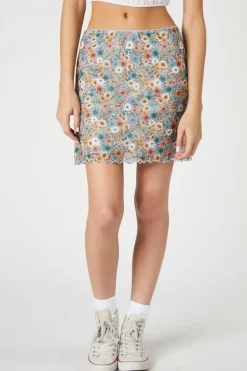 Floral Print Lettuce-Edge Mini Skirt