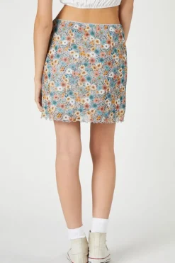 Floral Print Lettuce-Edge Mini Skirt