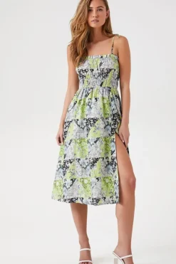 Floral Print Linen-Blend Midi Dress