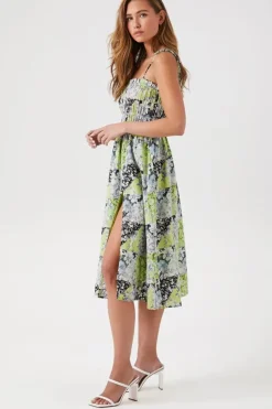 Floral Print Linen-Blend Midi Dress