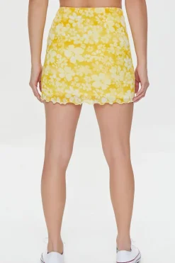 Floral Print Mesh Mini Skirt