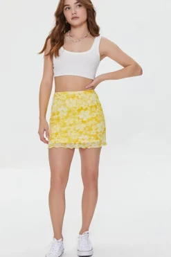 Floral Print Mesh Mini Skirt