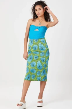 Floral Print Mesh Skirt