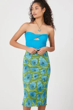 Floral Print Mesh Skirt