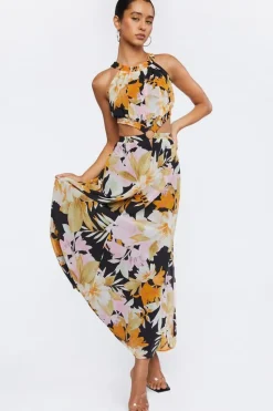 Floral Print O-Ring Maxi Dress