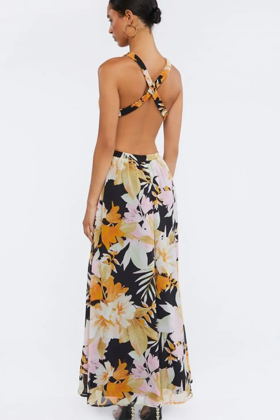 Floral Print O-Ring Maxi Dress