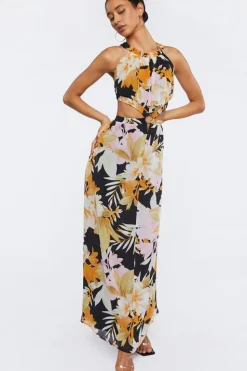 Floral Print O-Ring Maxi Dress