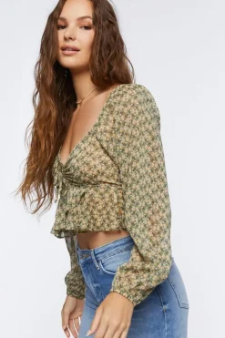 Floral Print Peasant Crop Top
